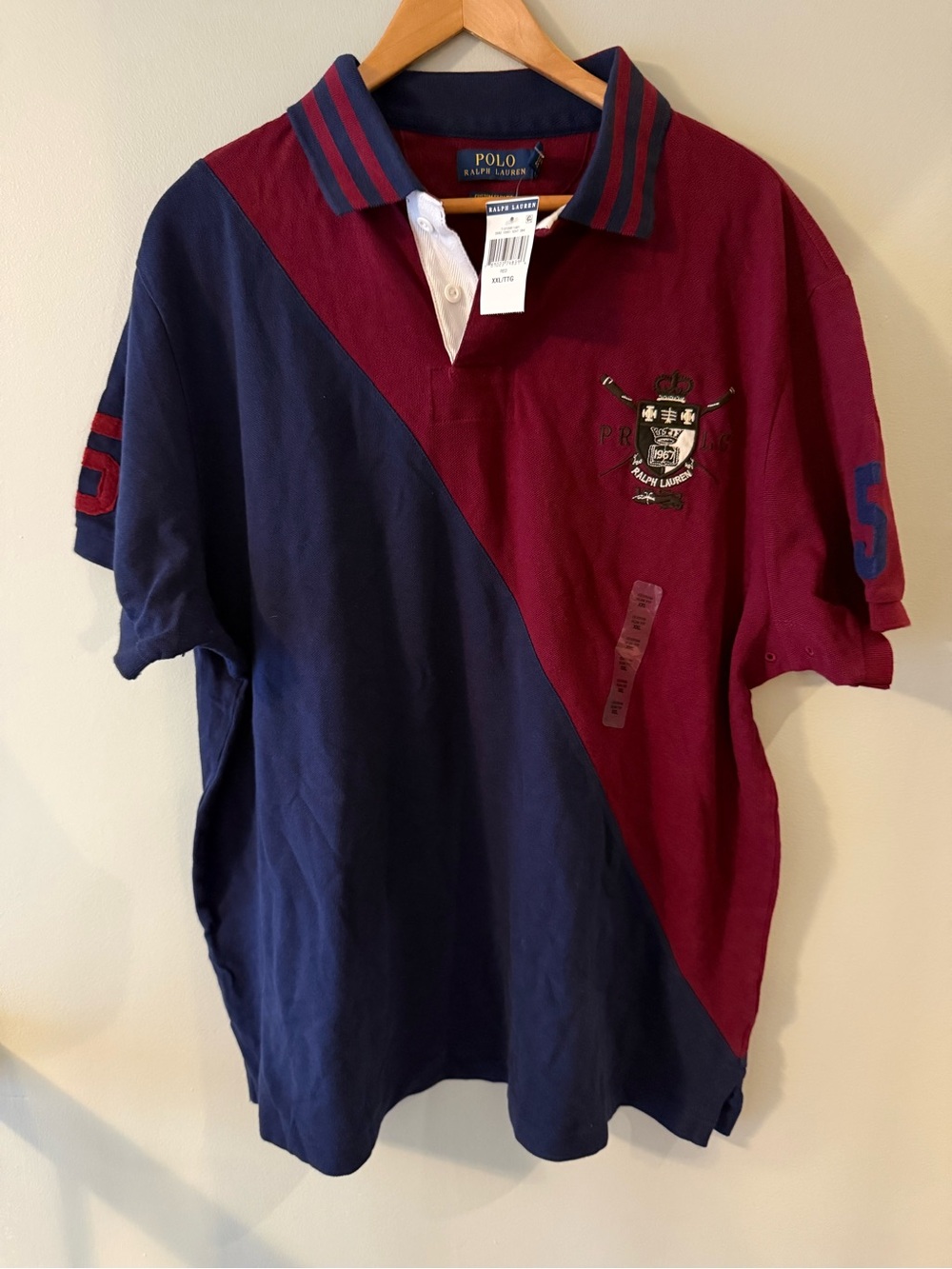 Polo Ralph Lauren NWT Maroon And Blue Polo Size XXL Rugby Crest Logo Colorblock